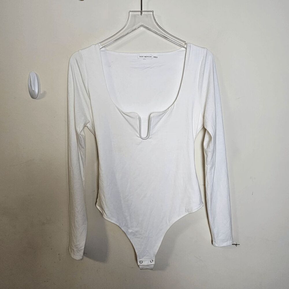 Good American Good Touch Stretch Jersey U Ring Long Sleeve Scoop Neck Thong Body
